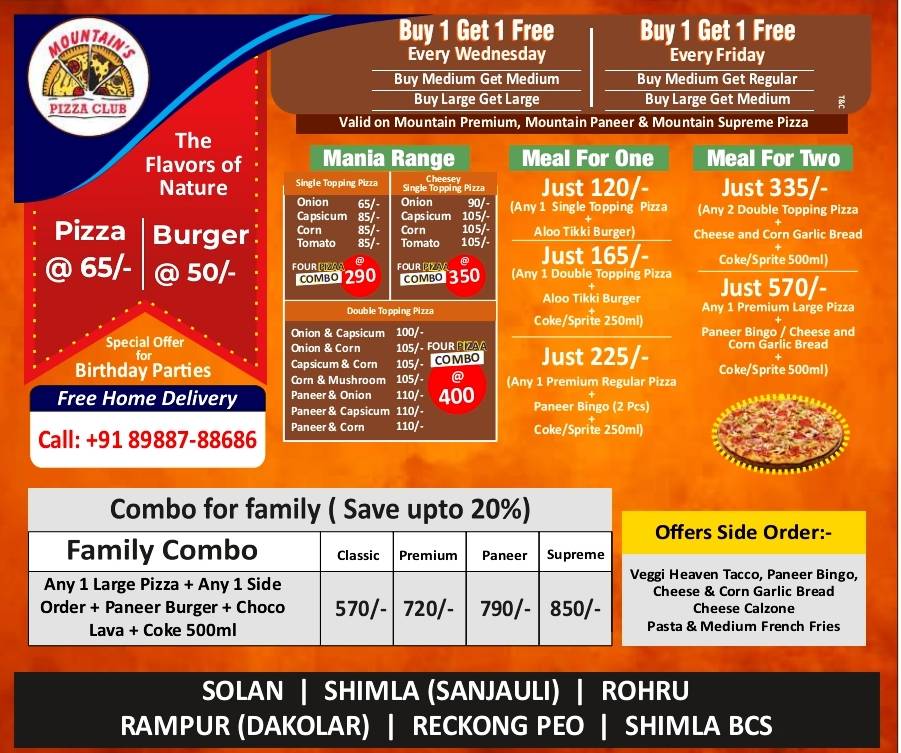 Mountain'S Pizza Club, Rohru menu