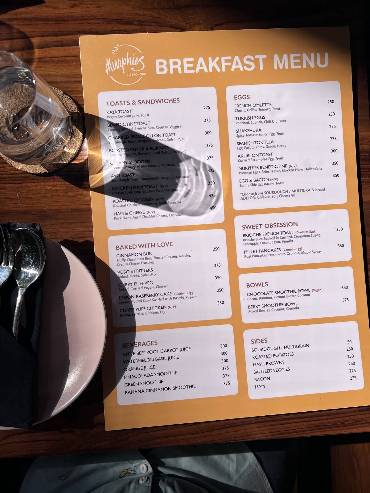 Murphies - Bistro and Bar menu