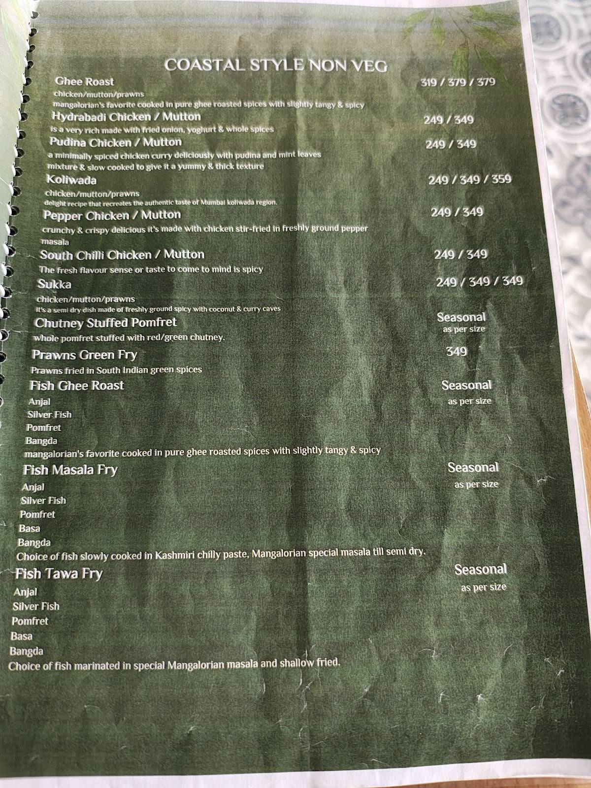 My Big Daddy's Kitchen, Mysore menu