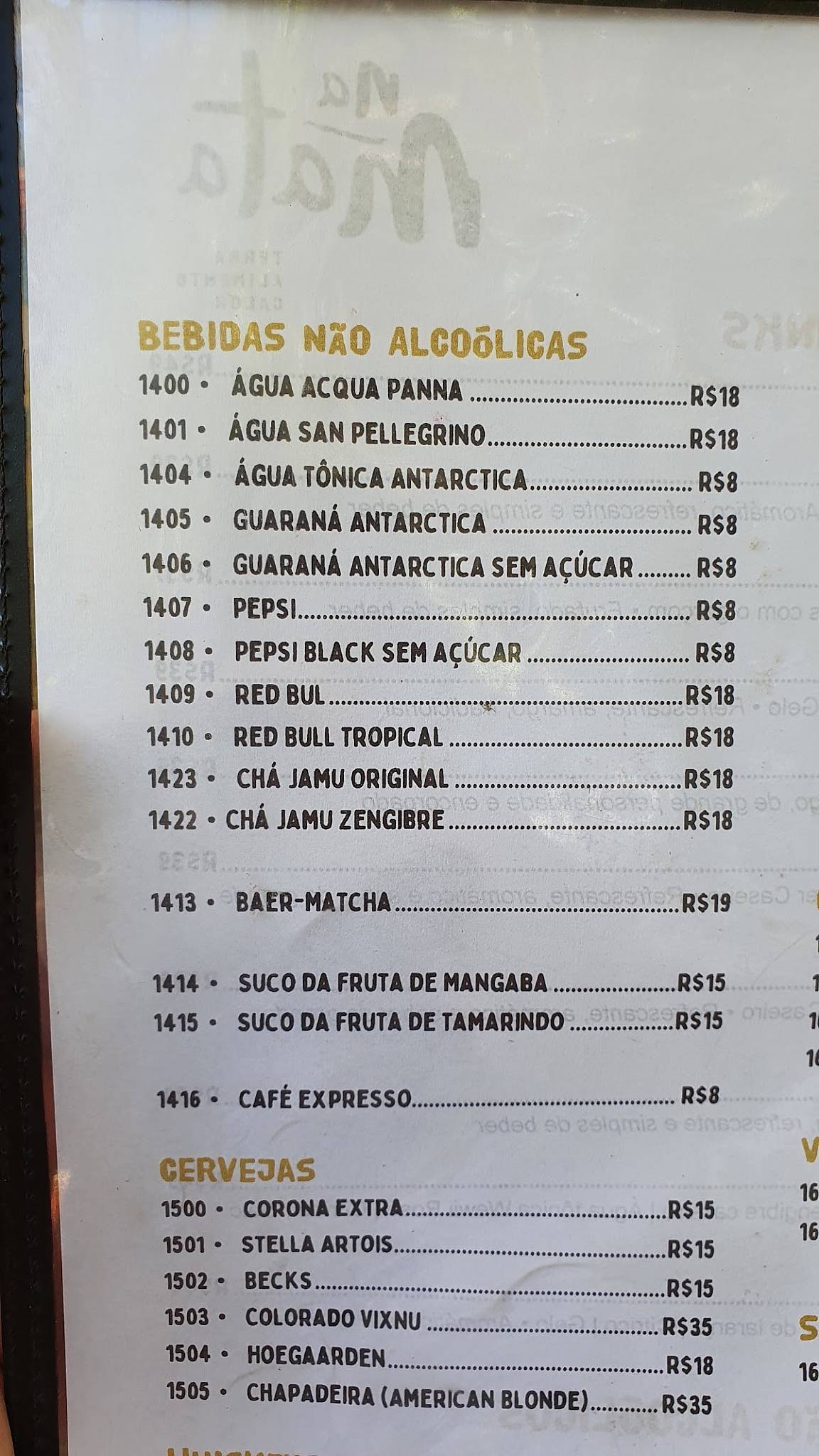 Na Mata Chapada - Terra, Alimento e Calor cardápio