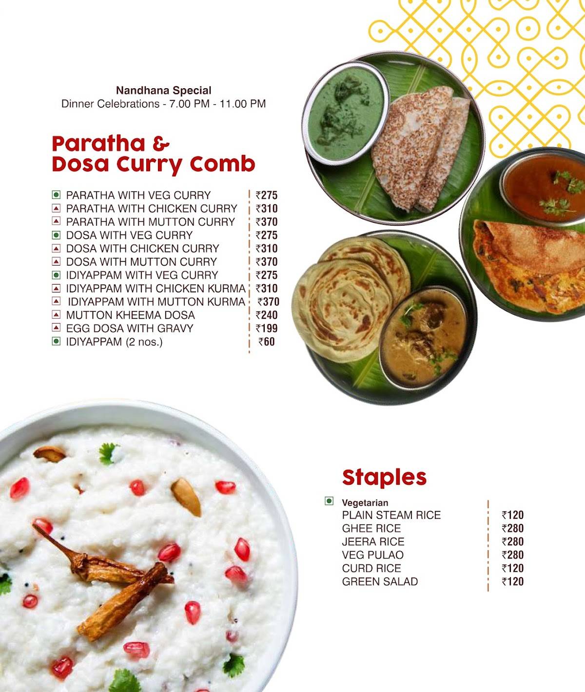 Nandhana Palace - Andhra Style Restaurant - Mount Road menu