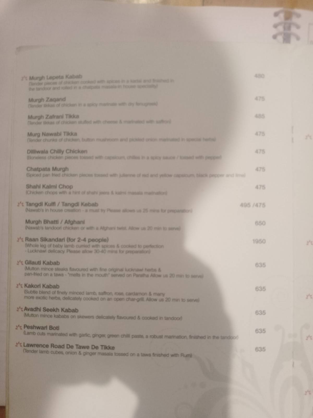 Nawab Asia menu