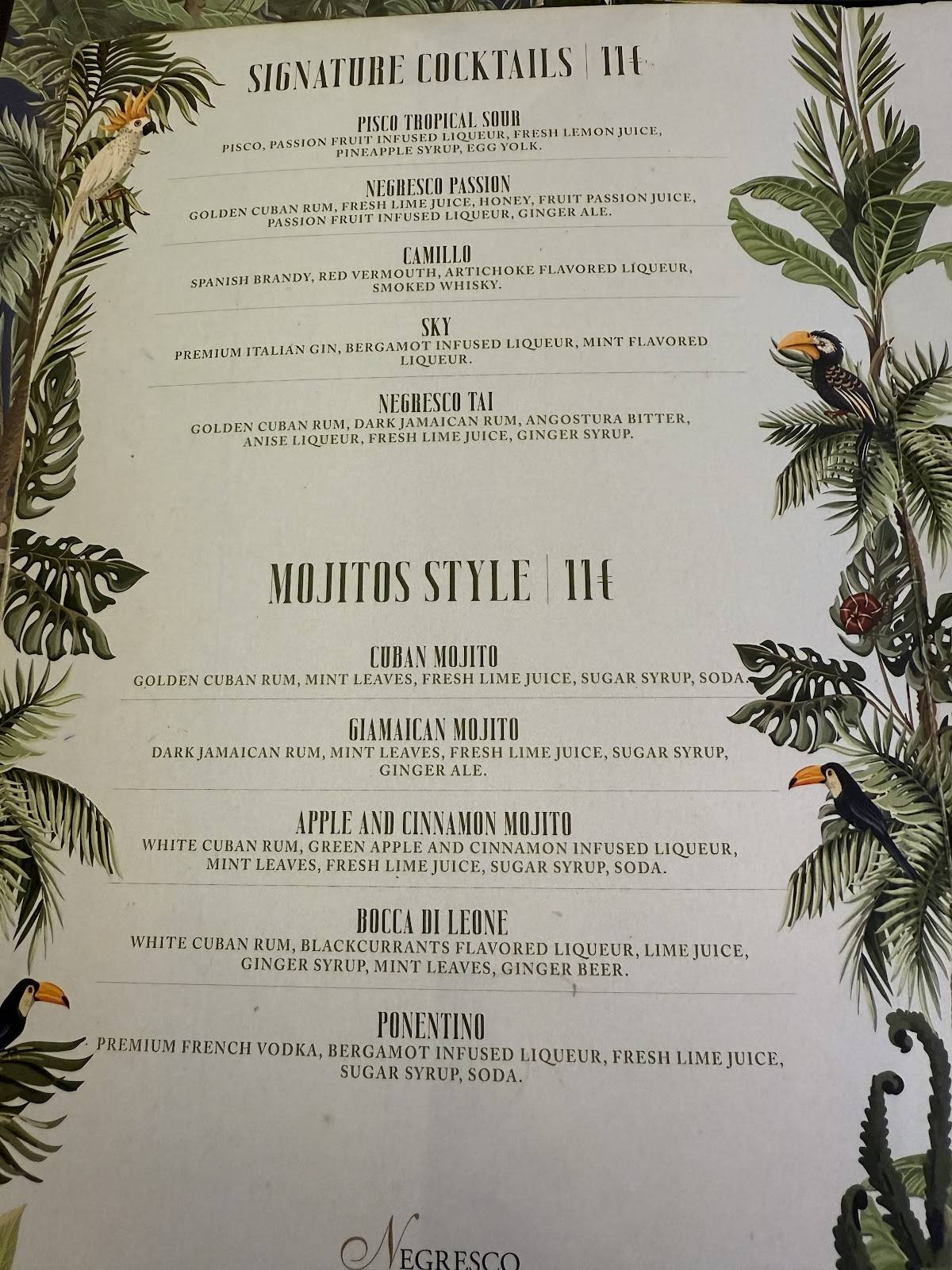 Menu di Negresco Bocca di Leone 