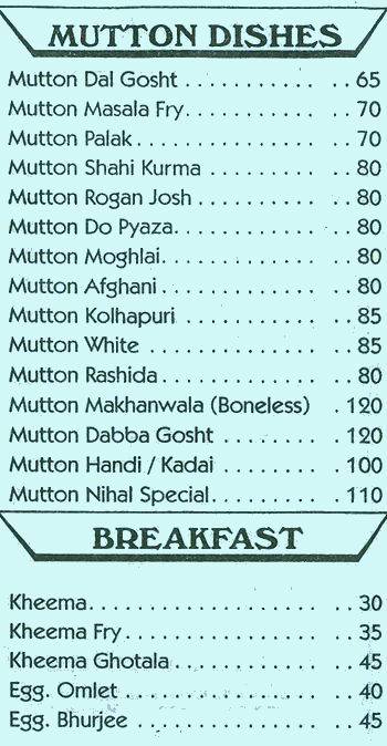 Nihal Corner Restaurant menu