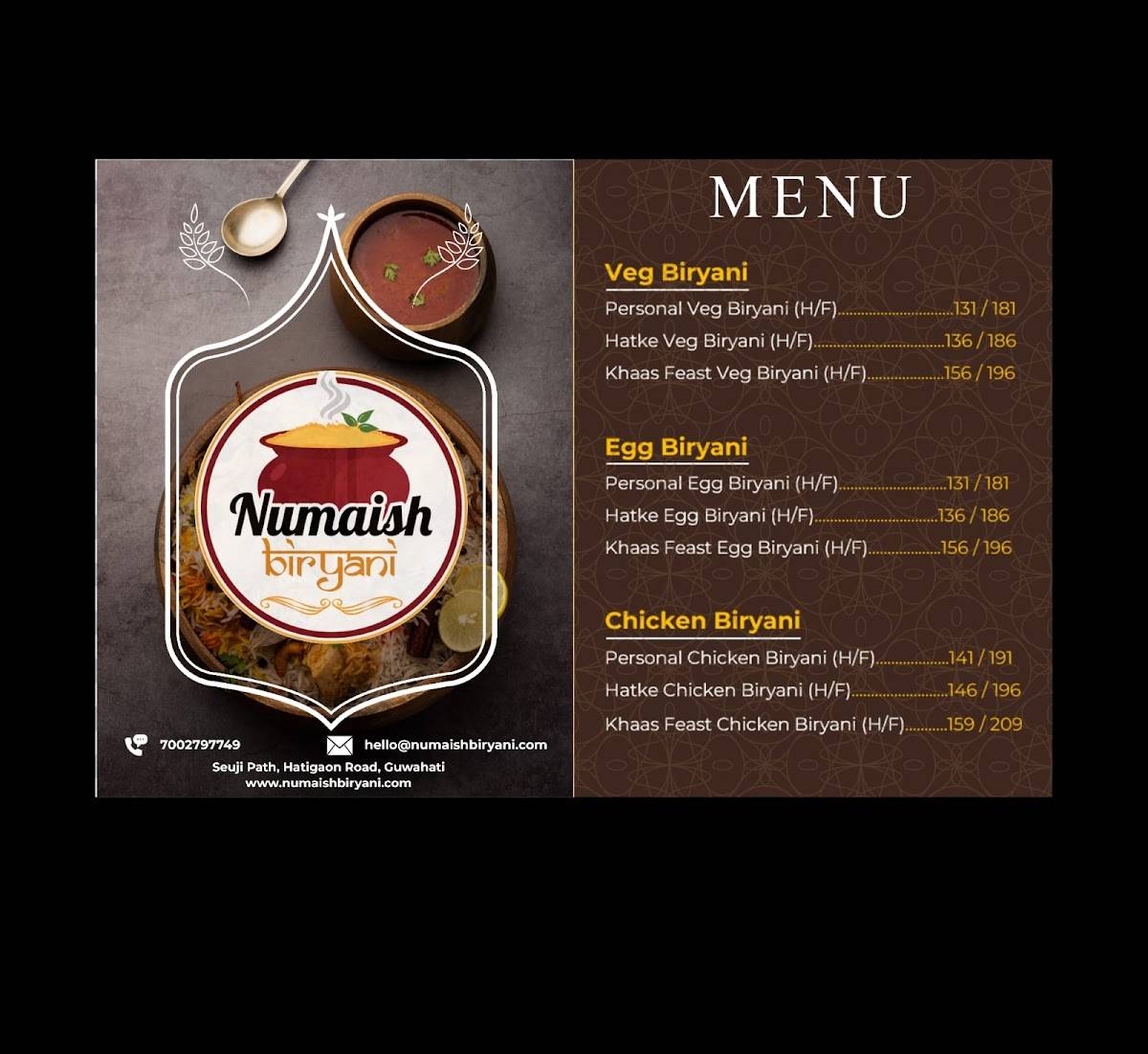 Numaish Biryani menu