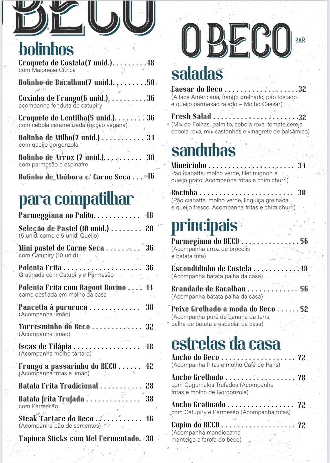 O Beco Bar cardápio