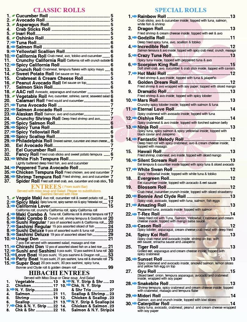 Menu at Oishiya Hibachi & Sushi restaurant, Murfreesboro