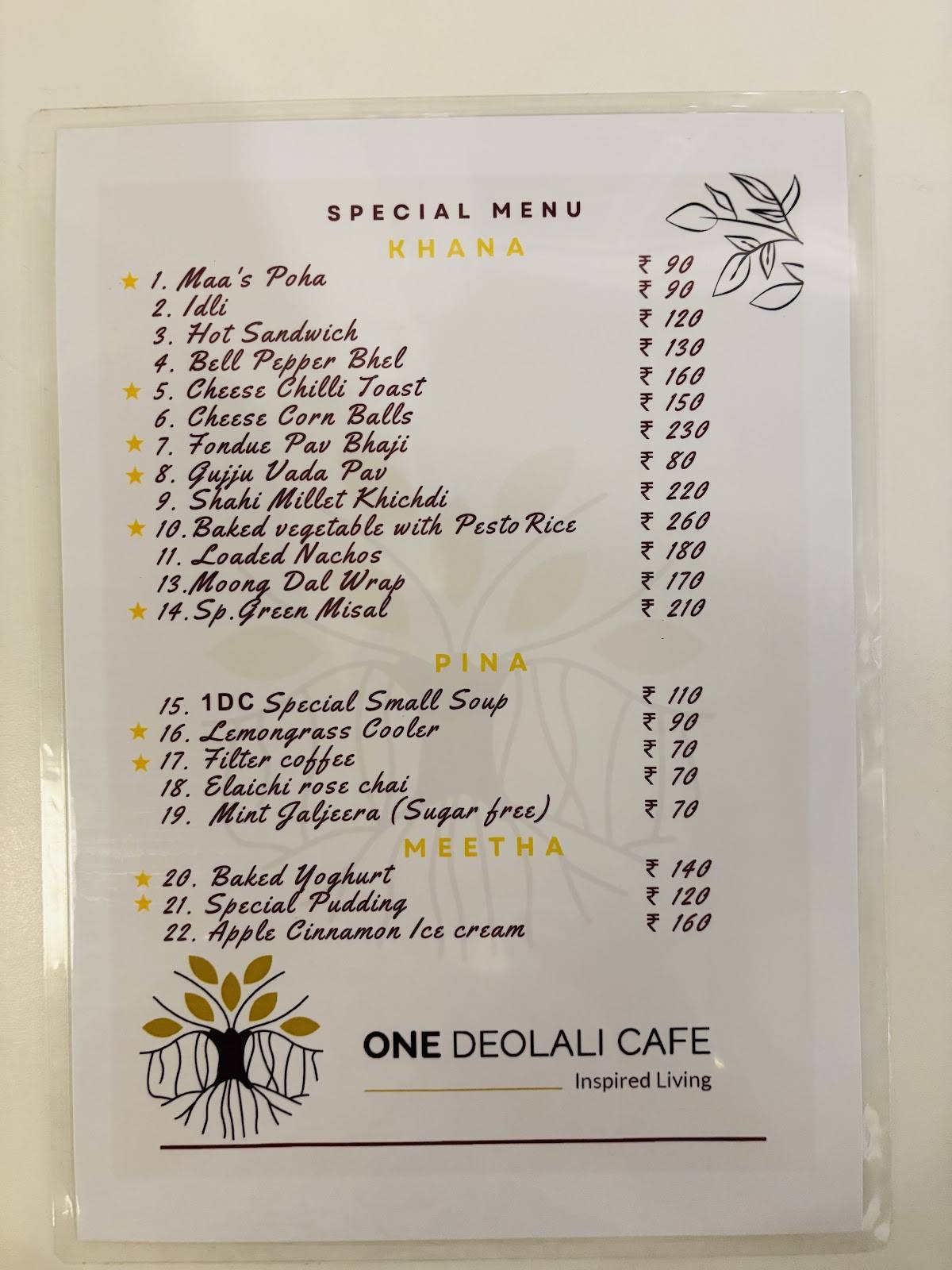 One Deolali cafe - Best Family Restaurant menu