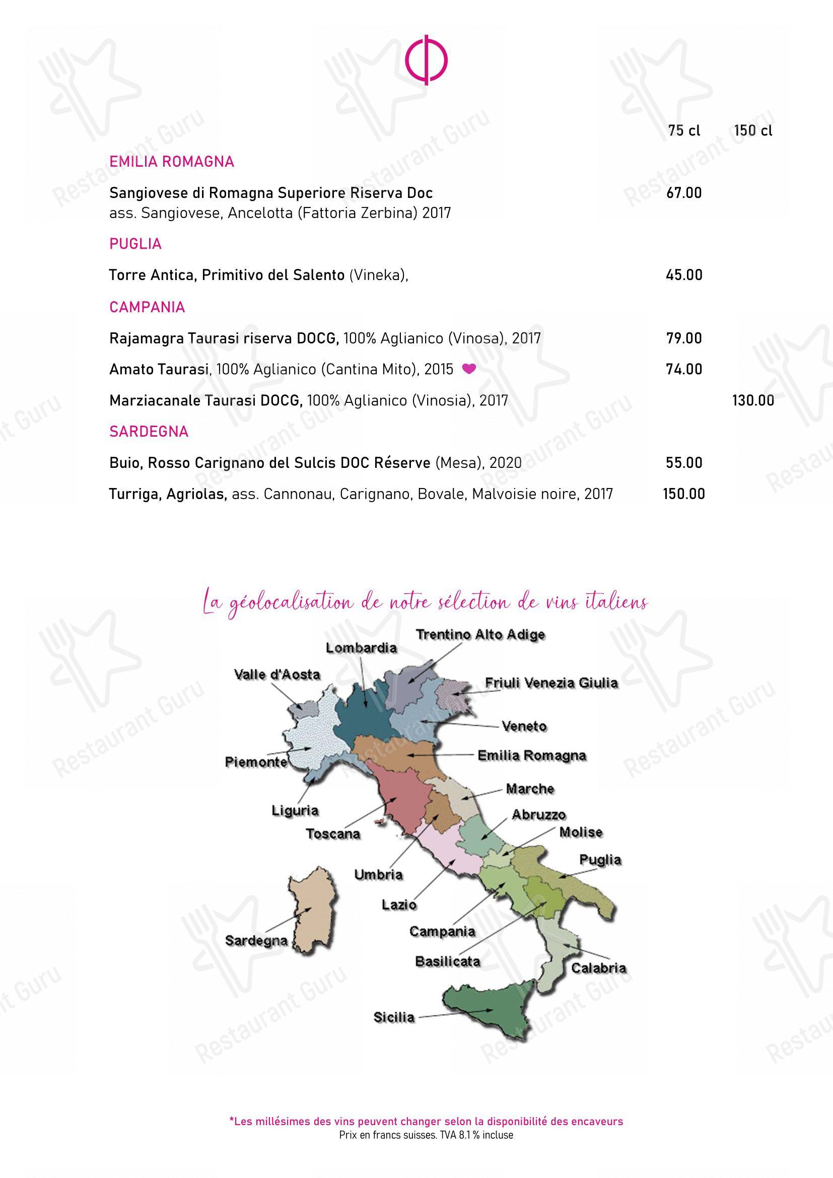 Menu di Restaurant Opéra Sion - Коктейльная карта