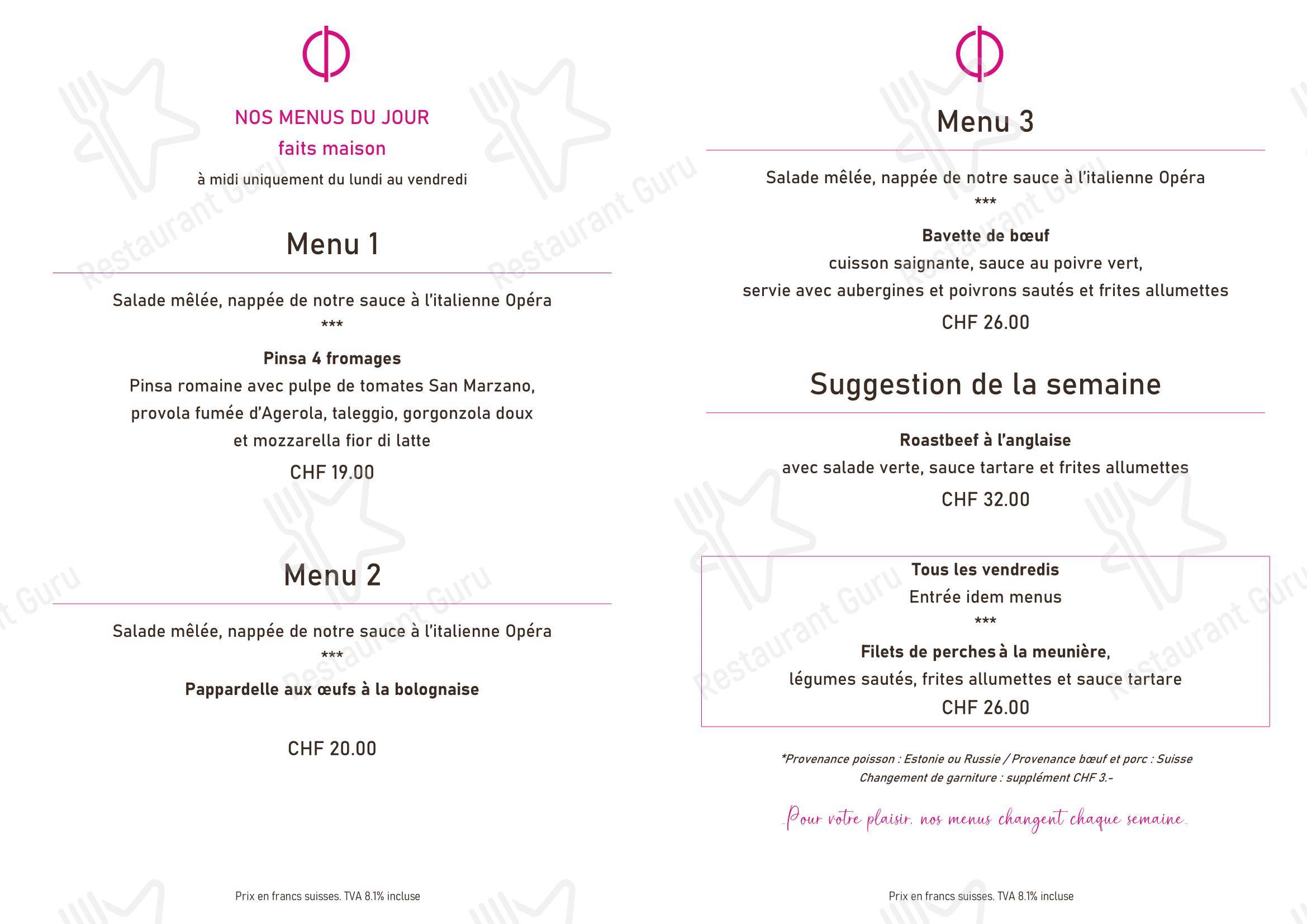 菜单 per Restaurant Opéra Sion in Sion