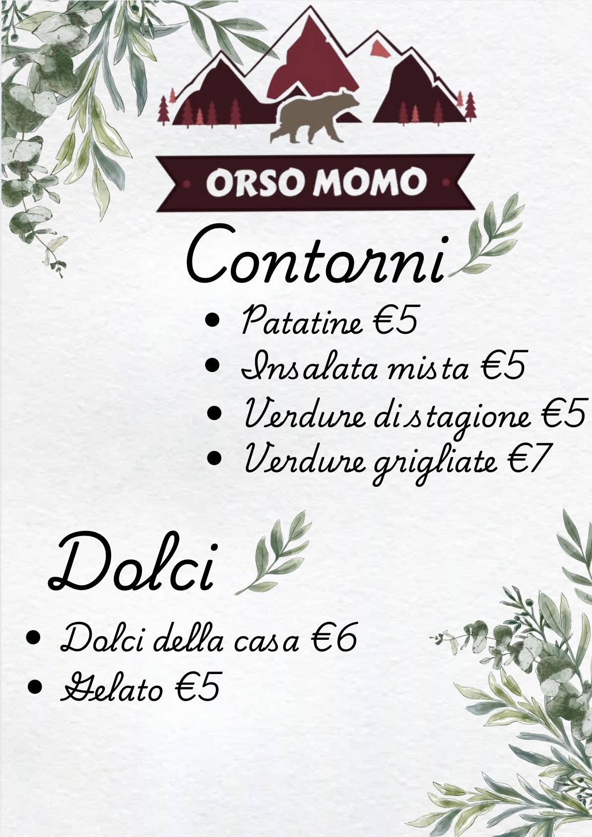 Menu di Orso Momo 