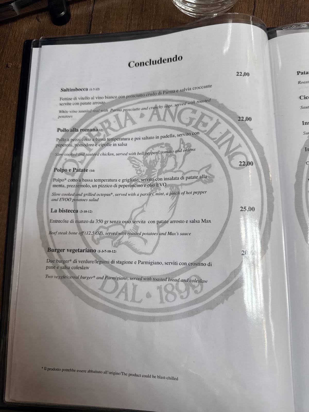 Menu di Osteria Angelino dal 1899 