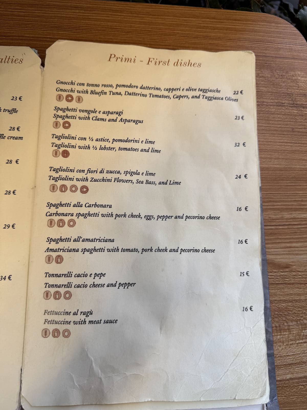 Menu de Osteria Barberini