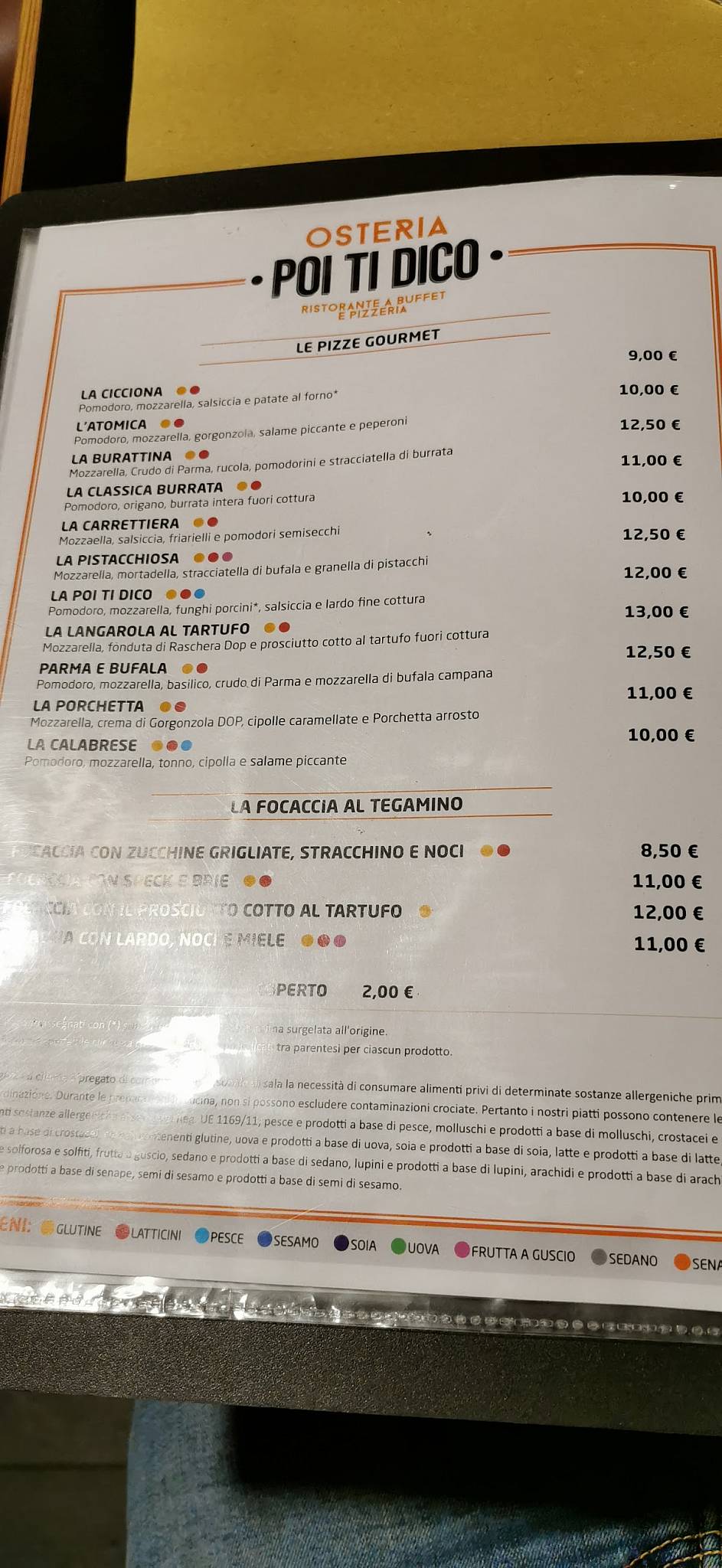 Menu de Osteria Poi ti Dico