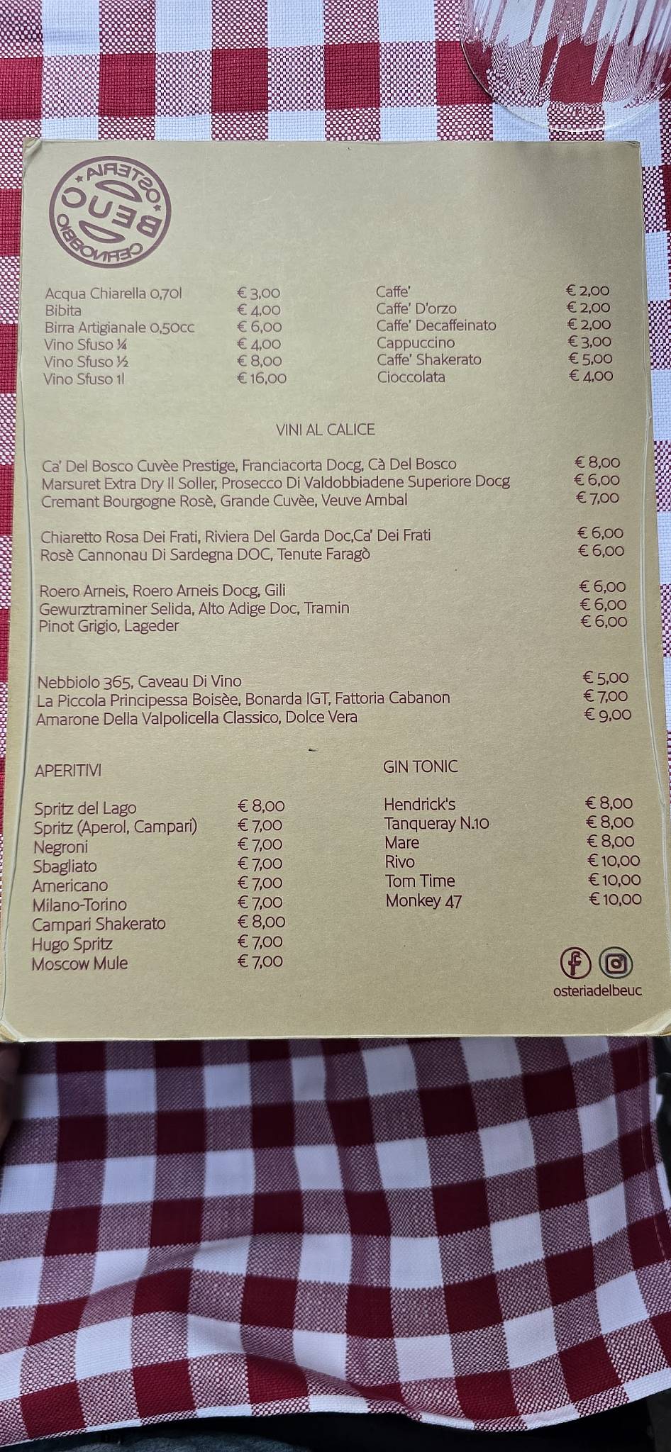 Menu di Osteria del Beuc 