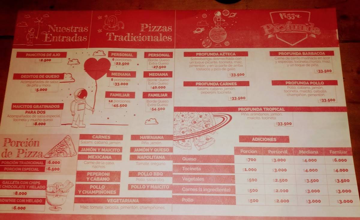 Carta del restaurante Our Pizza, Envigado