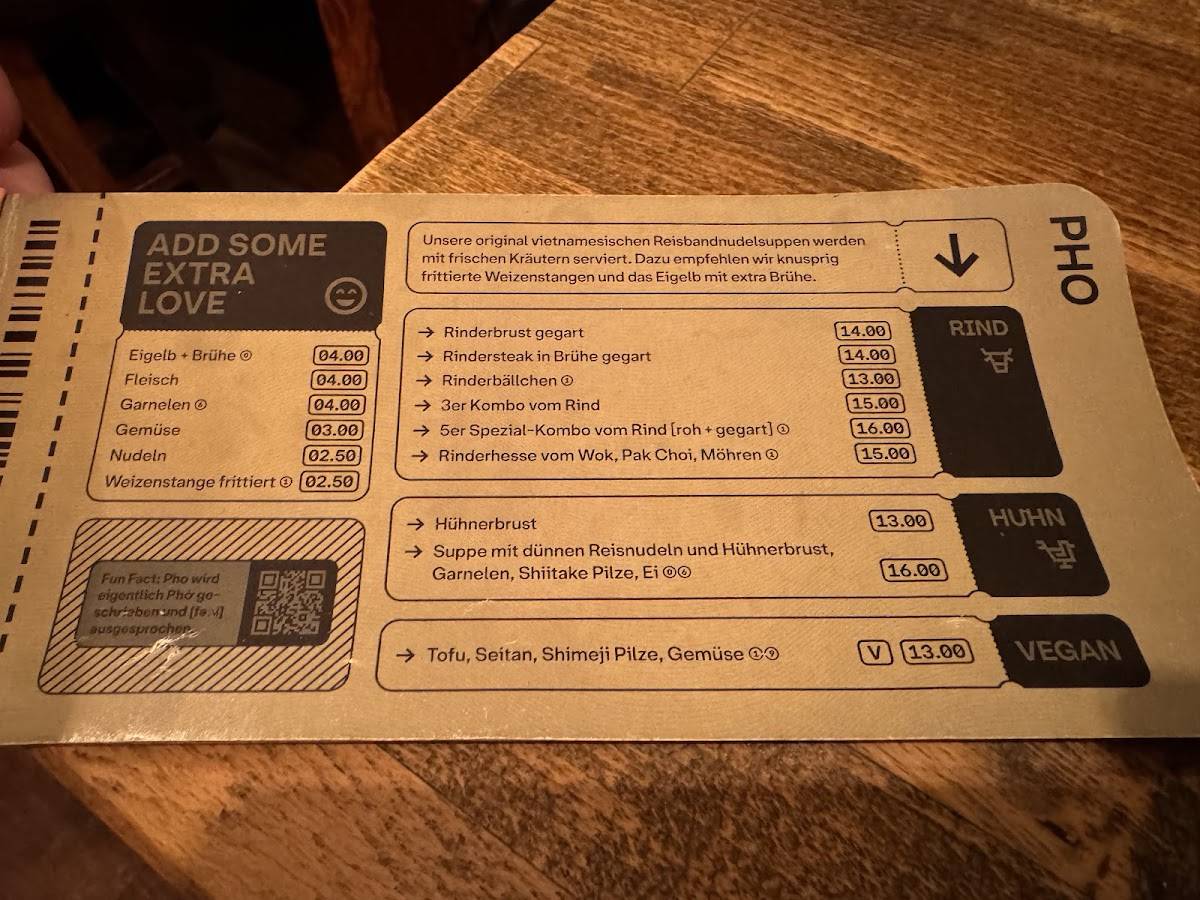 Menu de PHO - Noodlebar (Mitte)