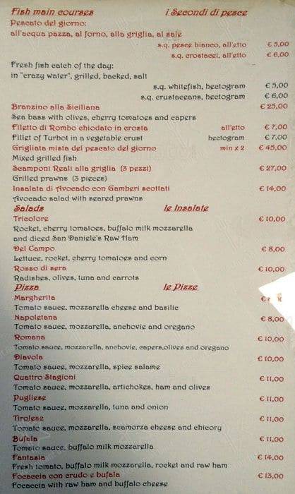 Menu di Ristorante Parioli Milano 