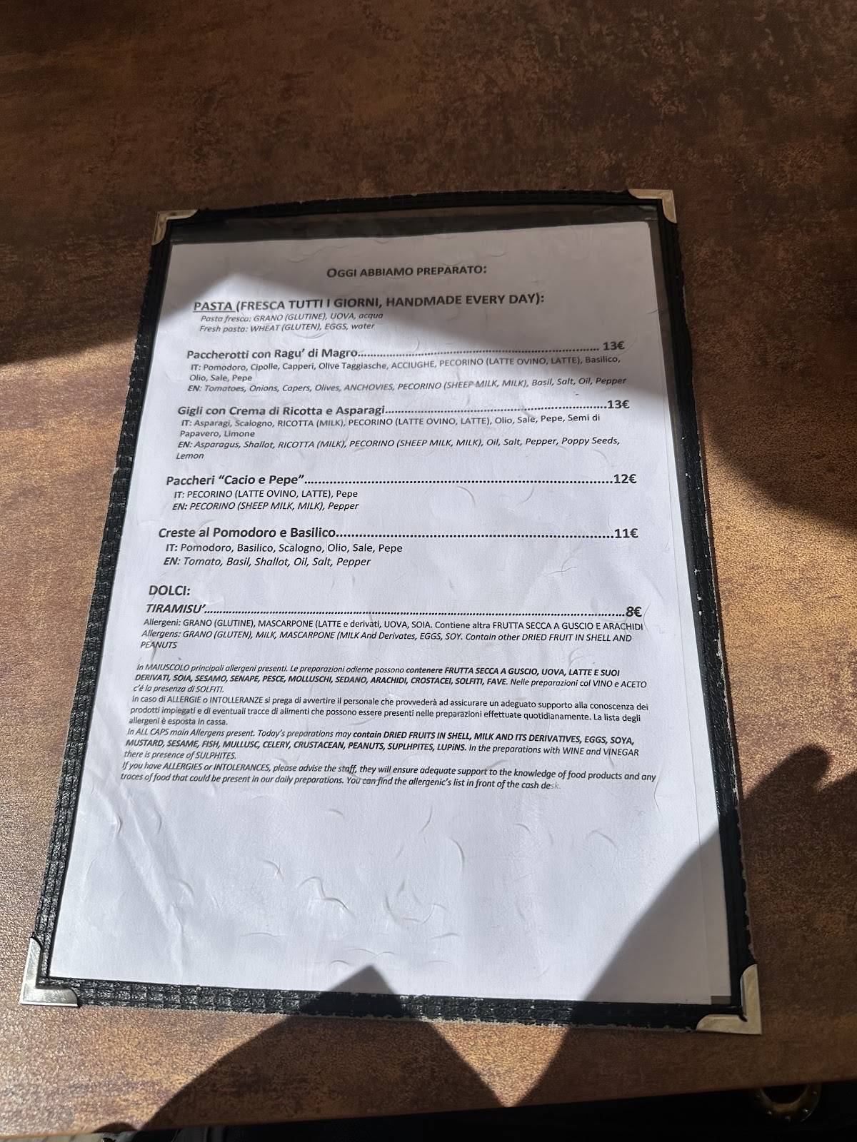 Menu di Pasto - Laboratorio di pasta con cucina 