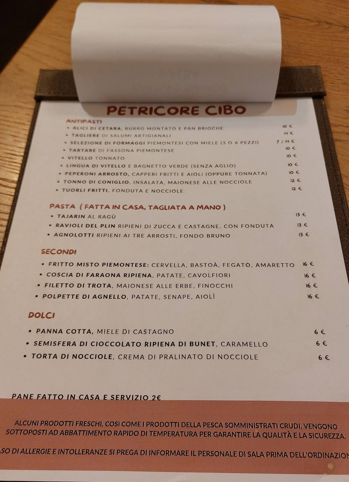 Menu di Petricore Enoteca con Cucina 