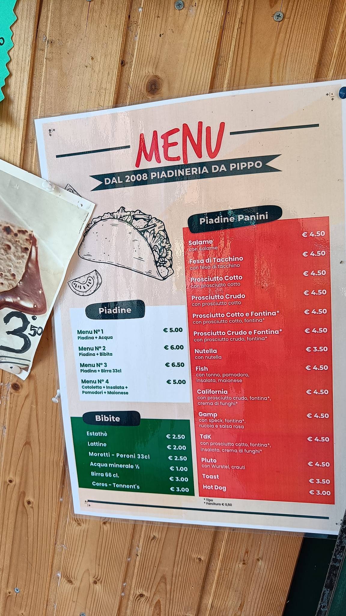 Menu di Piadineria di Pippo 
