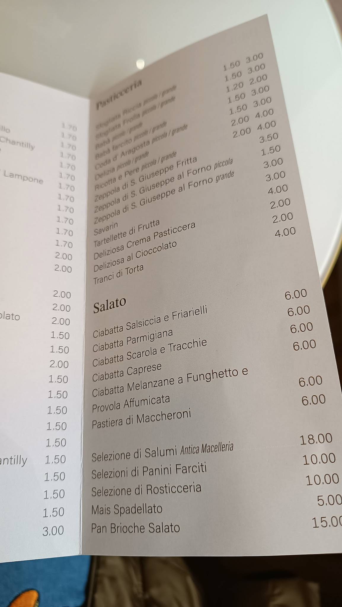 Menu di Piscitella 