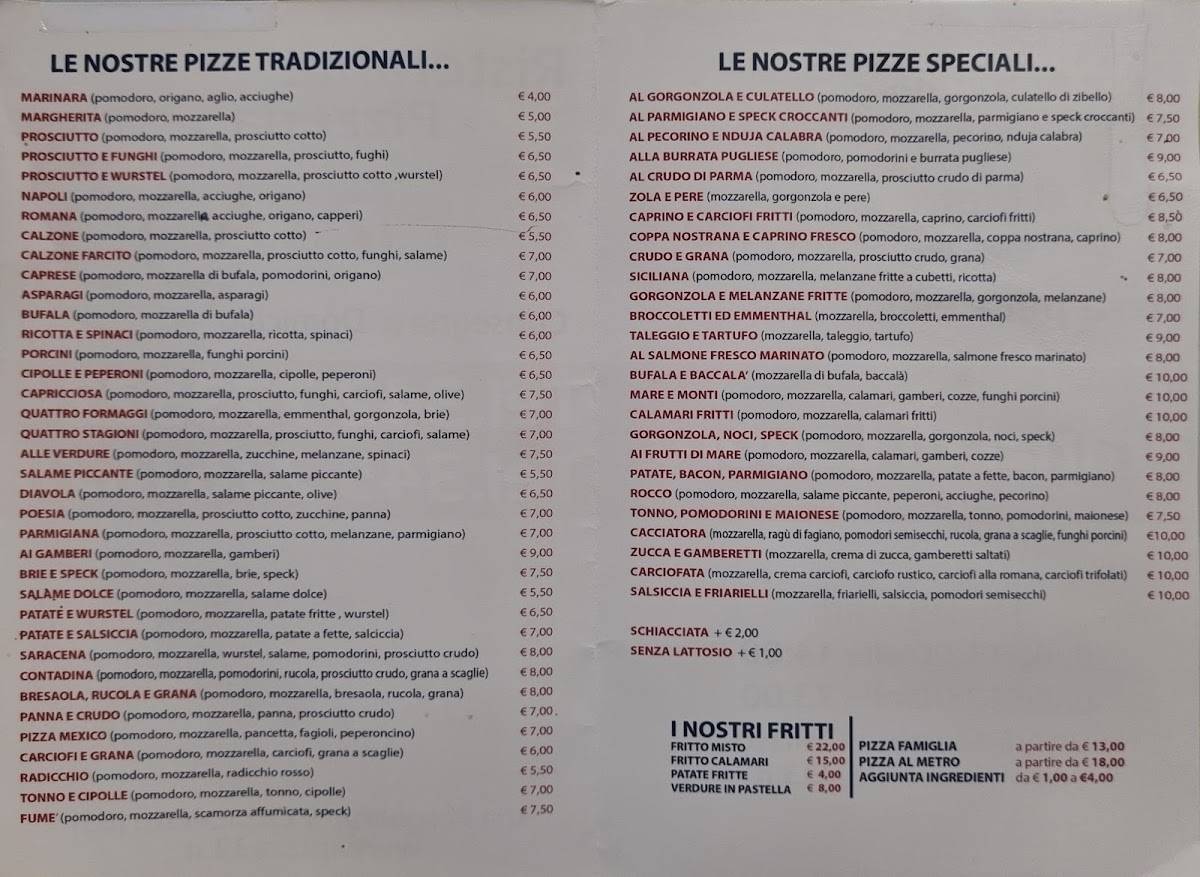 Menu di Pizza Al 33 