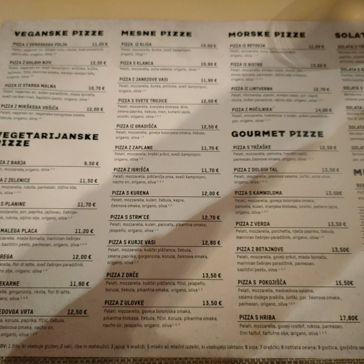 Menu di Pizza S Hriba 