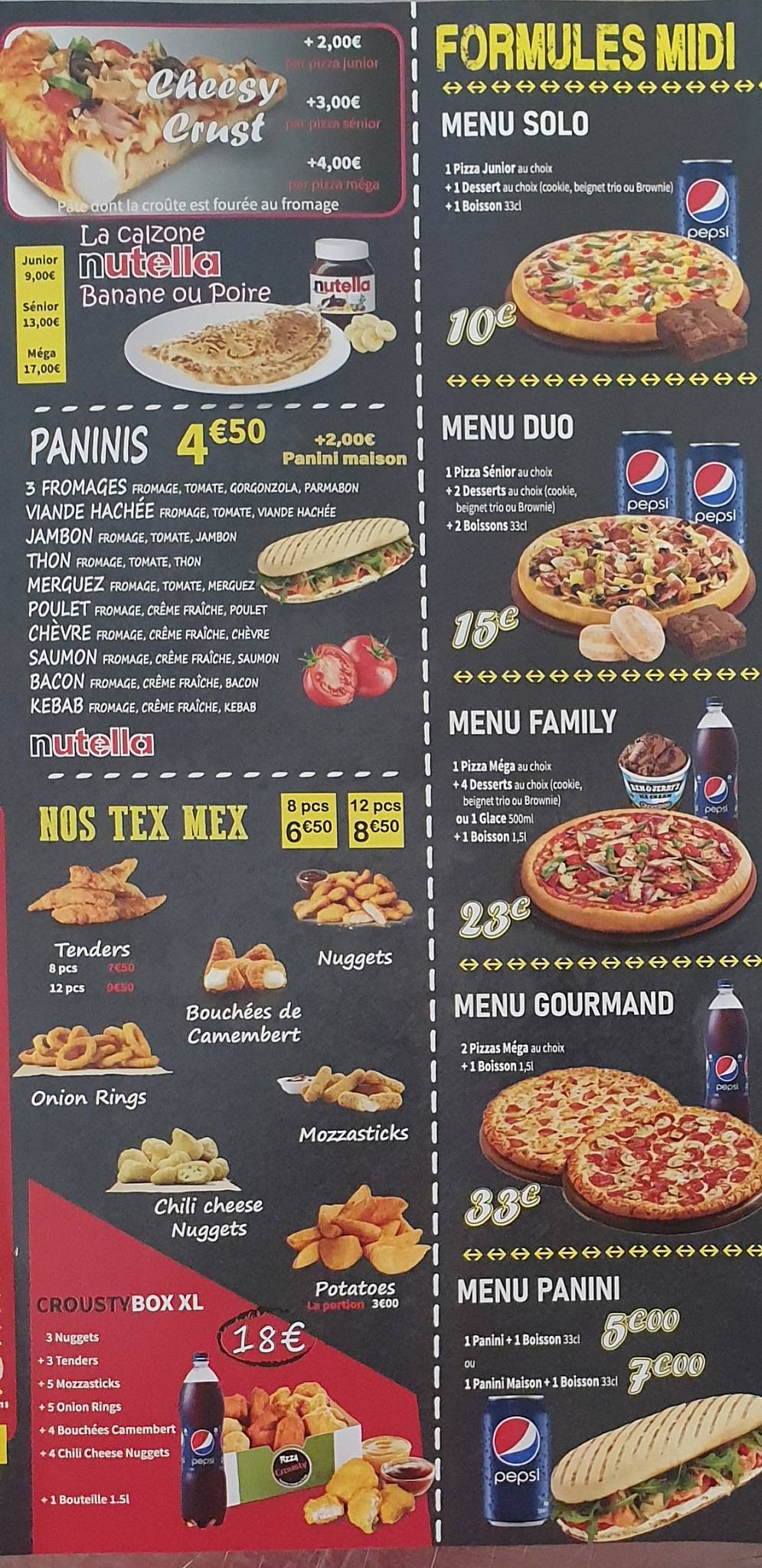 Menu de Crousty Pizza