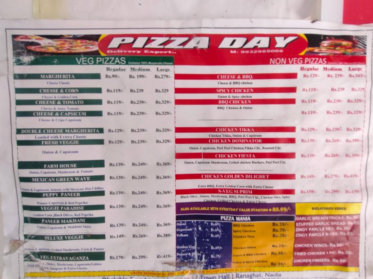 Pizza day menu