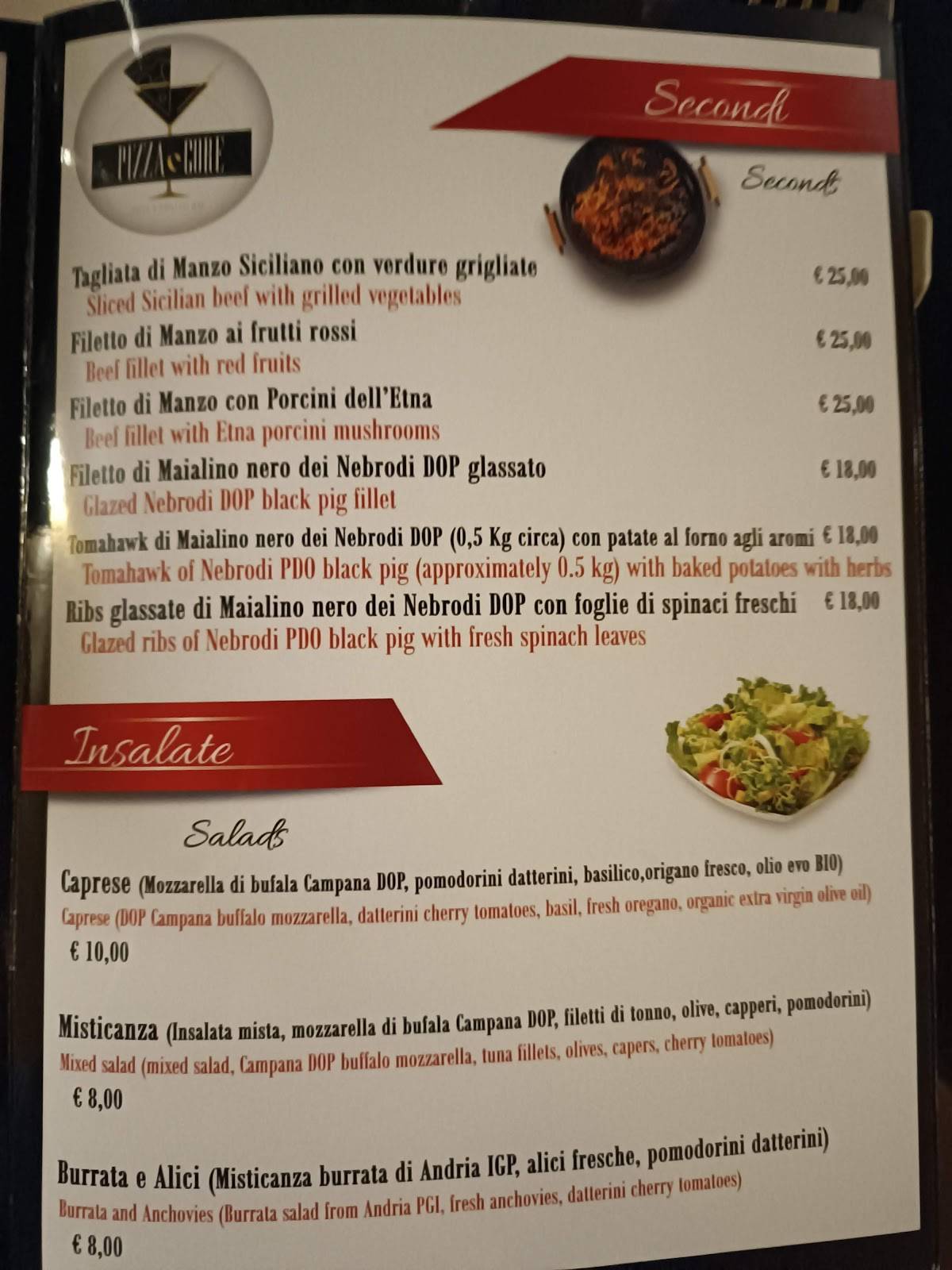 Menu di Pizza e Core Pizza & Cocktail Bar 