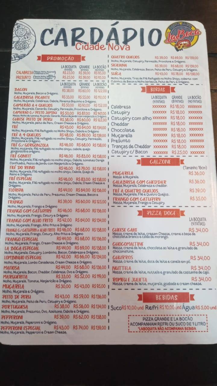 Pizzaria La Boca Cidade Nova cardápio