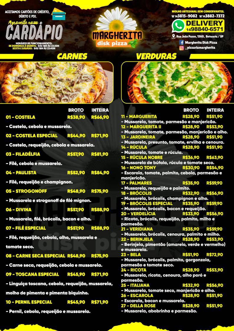 Pizzaria Margherita botucatu cardápio