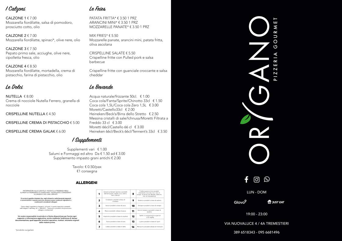 Menu di Pizzeria Orygano Gourmet 