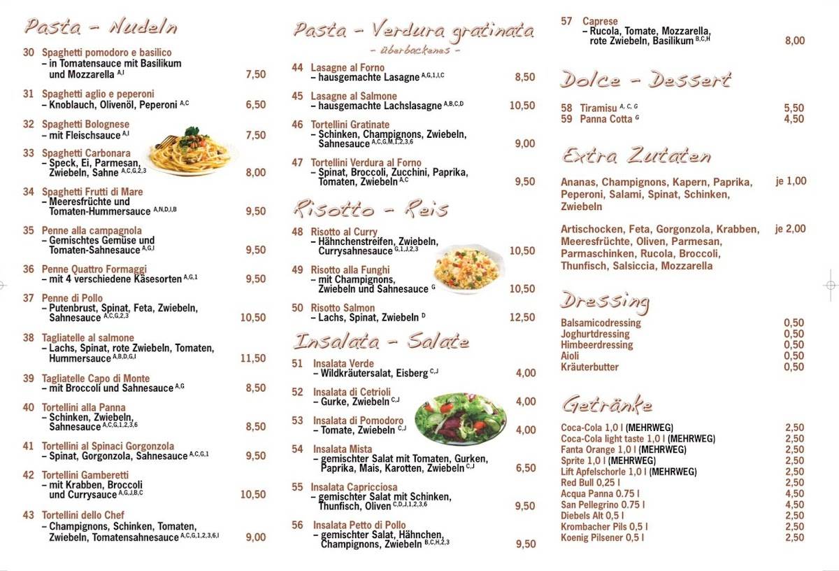 Menu de Pizzeria Rialto
