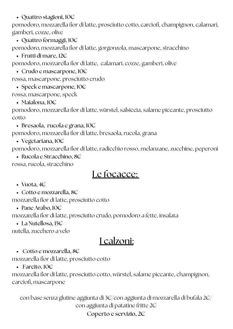 Menu di Pizzeria Ristorante l'Angela 