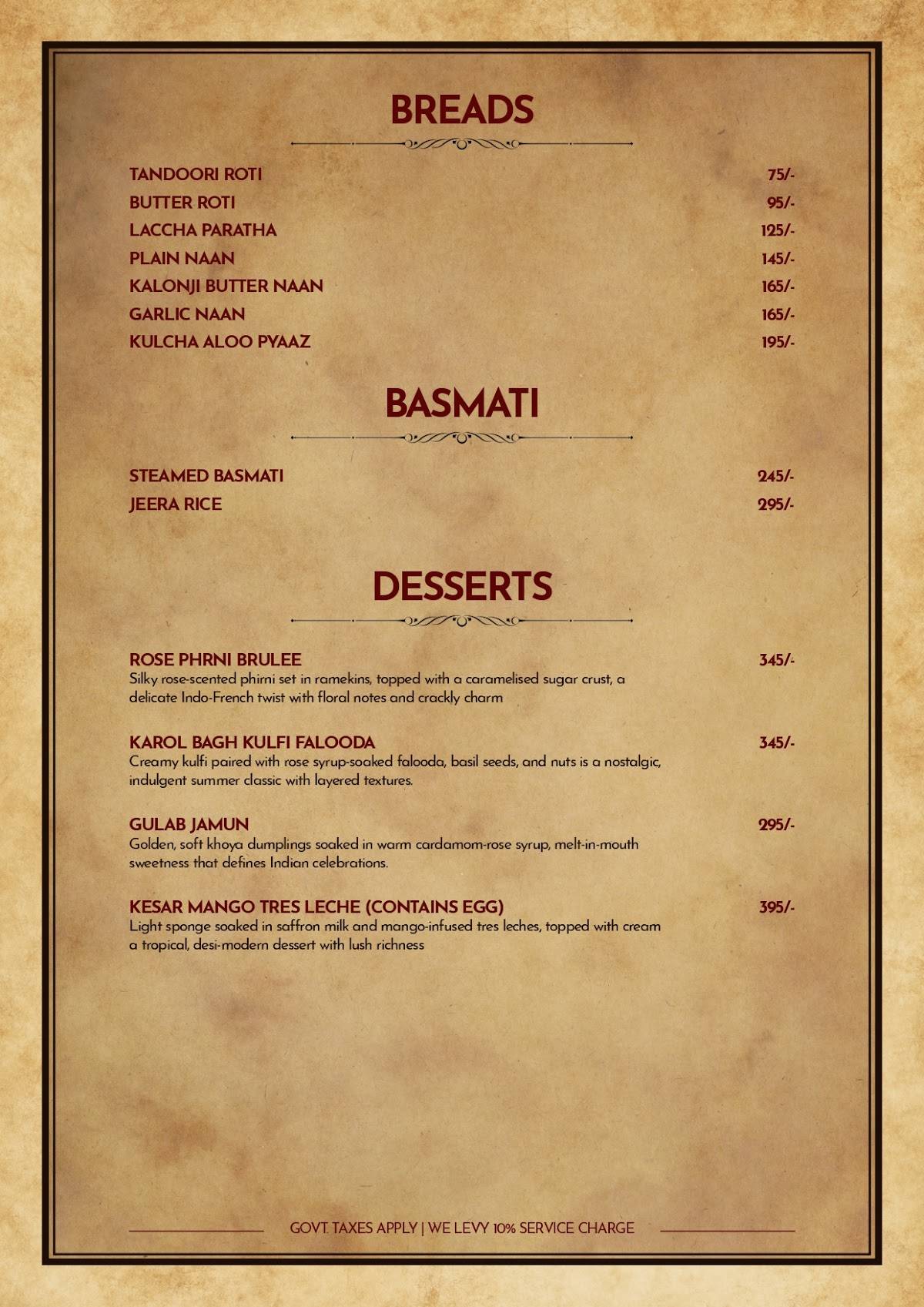 Plaka By Chef Ajay Chopra, Bengaluru menu