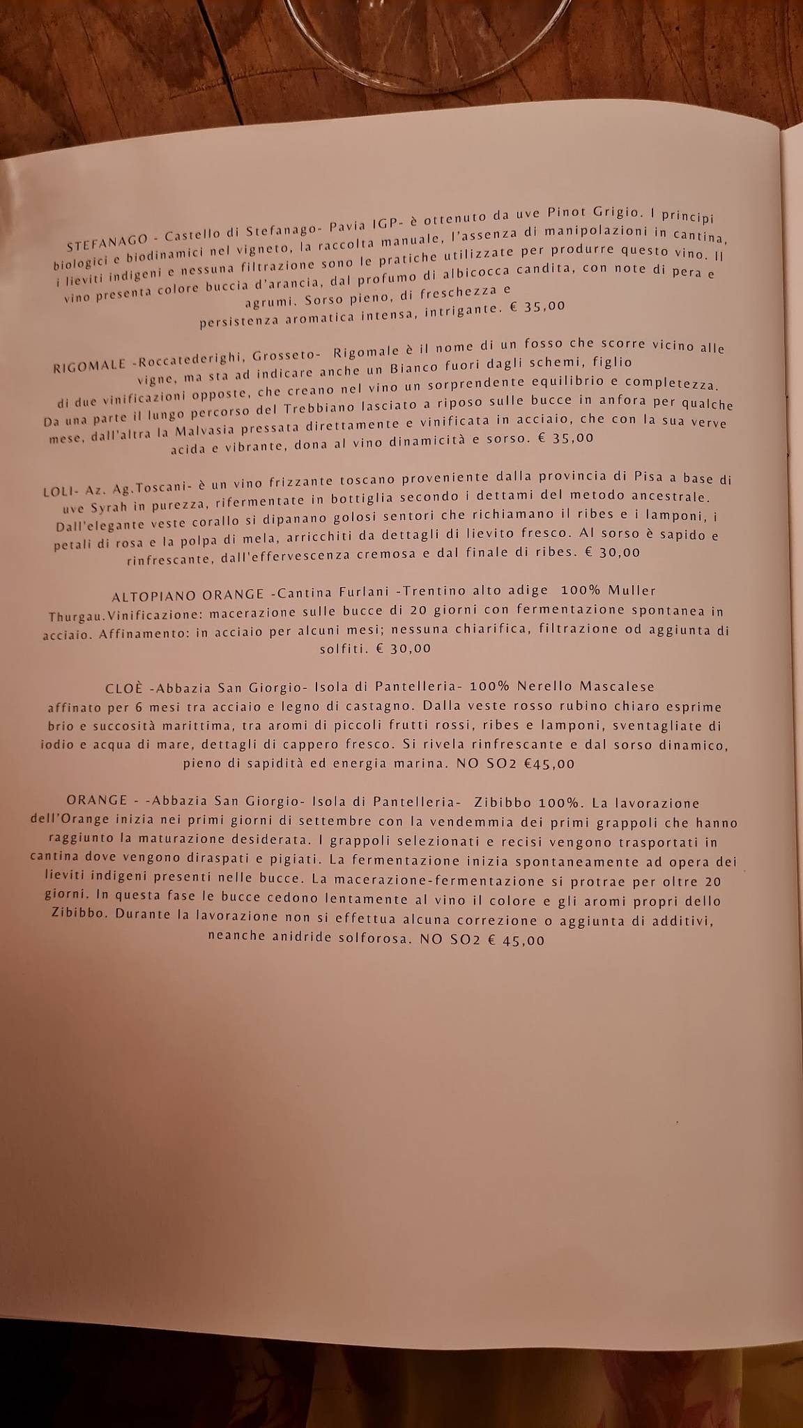 Menu di Podere 39 