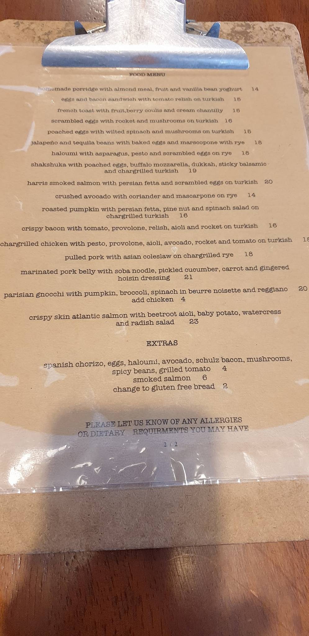 Menu at Queen Street cafe., Croydon