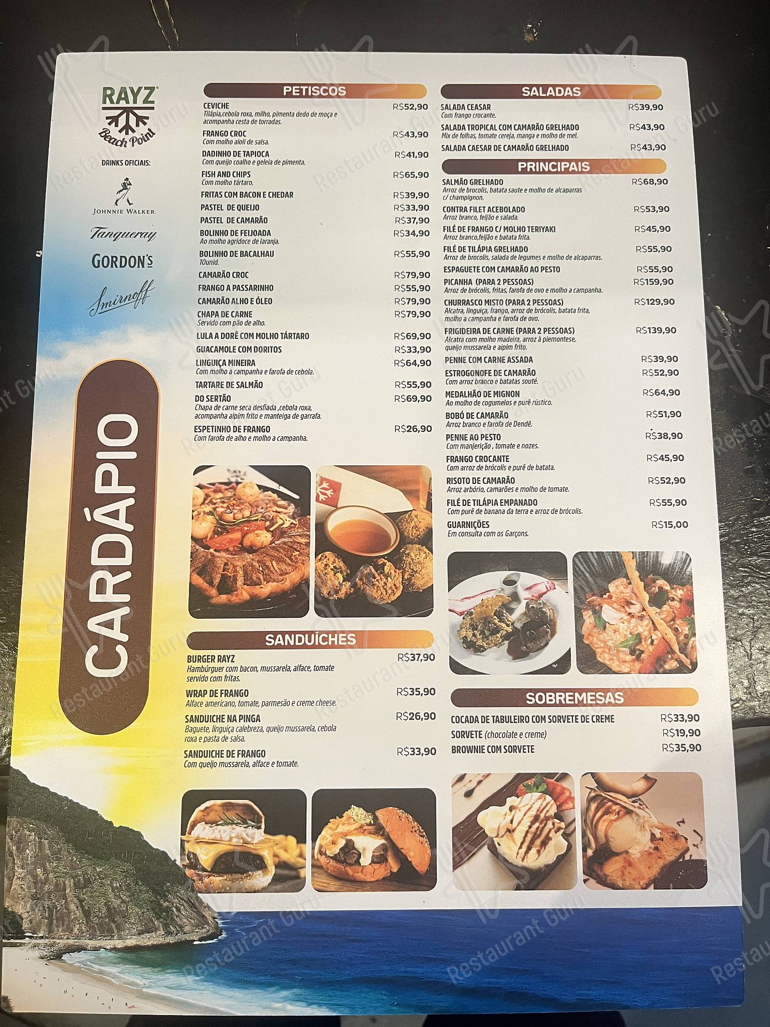 Menu para Quiosque Rayz Beach Point restaurante