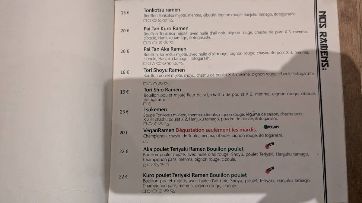 Menu de RAMEN WANG - Restaurant Ramen Paris 14