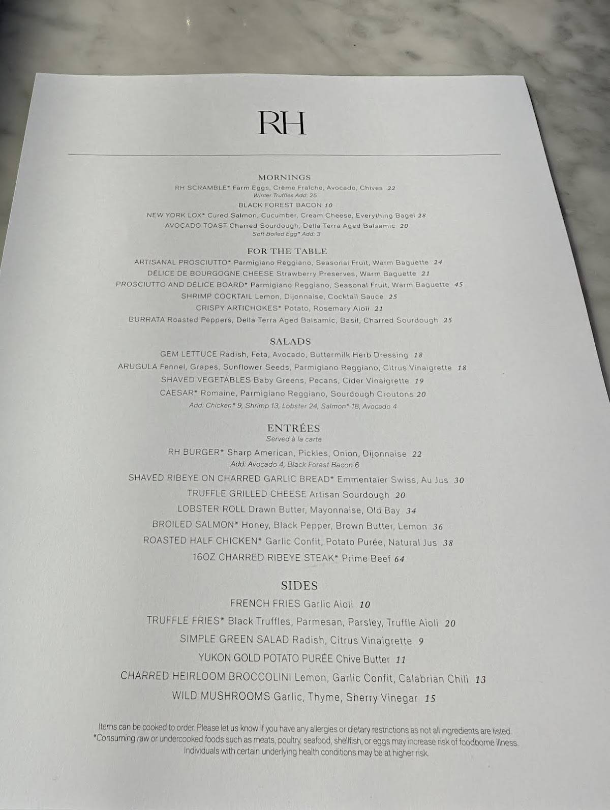 Menu at RH Rooftop Restaurant Jacksonville, Jacksonville