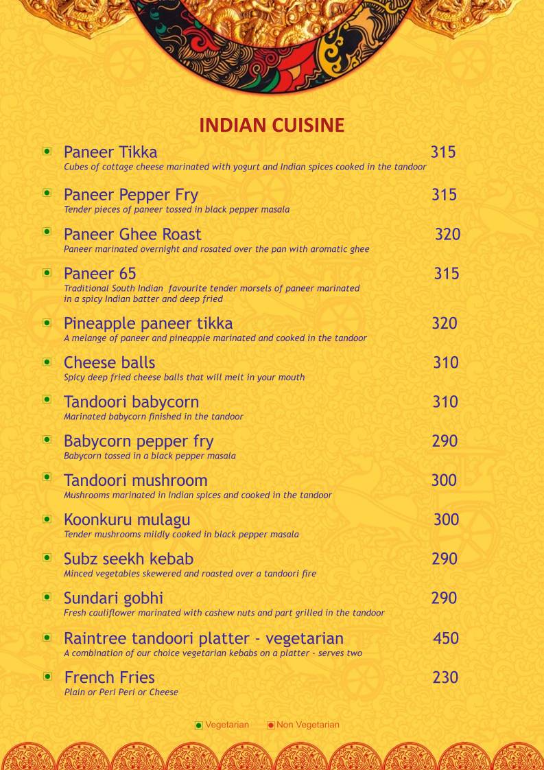 Raintree Restaurants menu