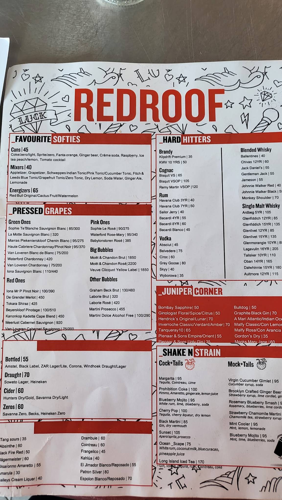 Menu at Red Rooftop Bar & Terrace, Randburg