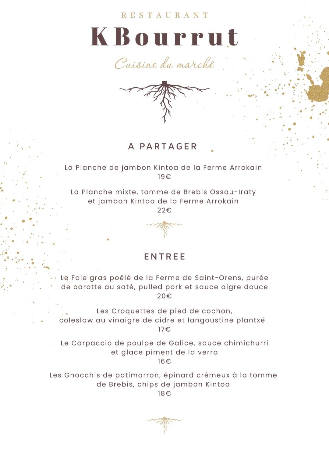 Menu de Restaurant Capbourrut Ustaritz