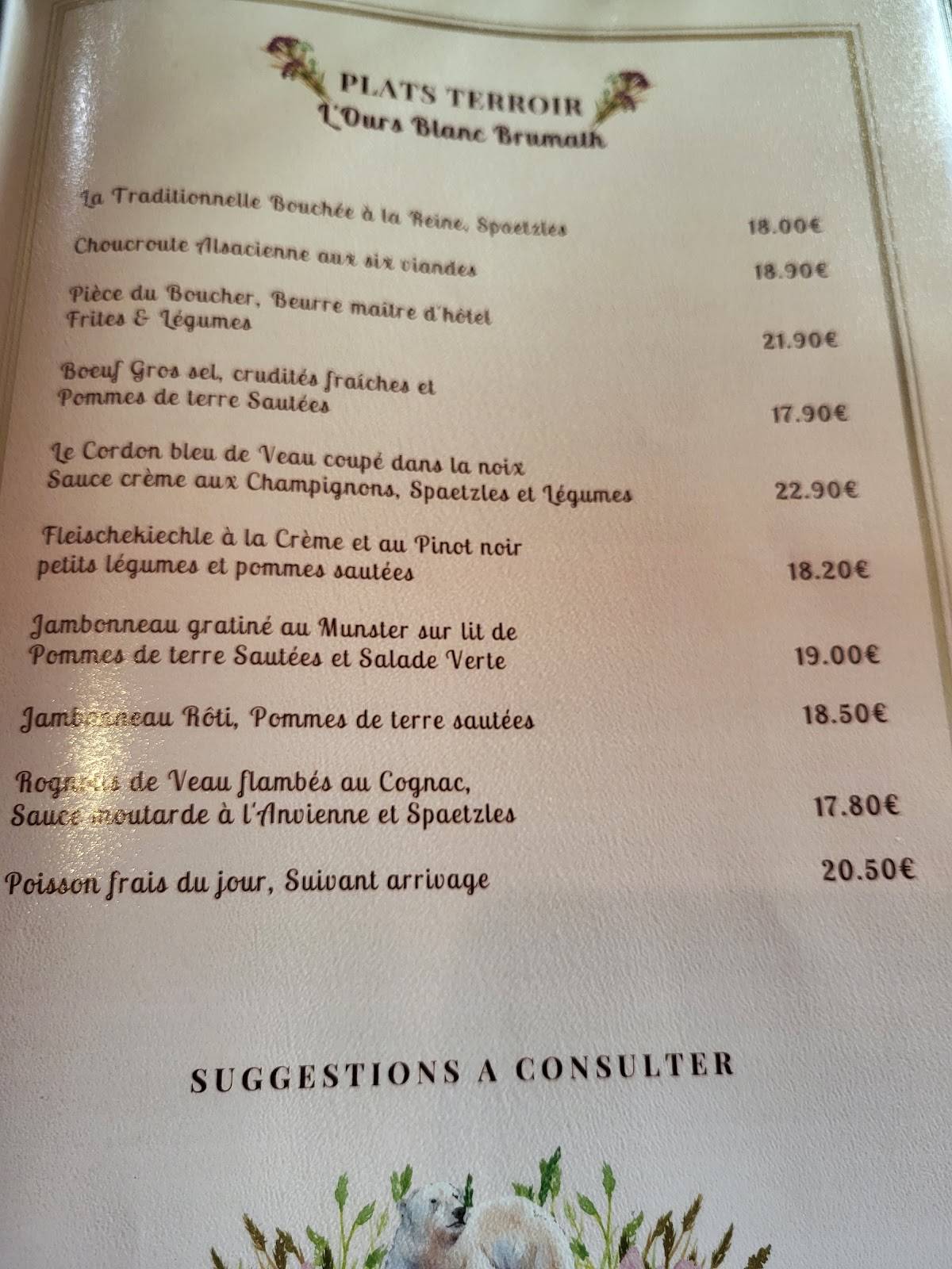 Menu de Restaurant L'Ours Blanc