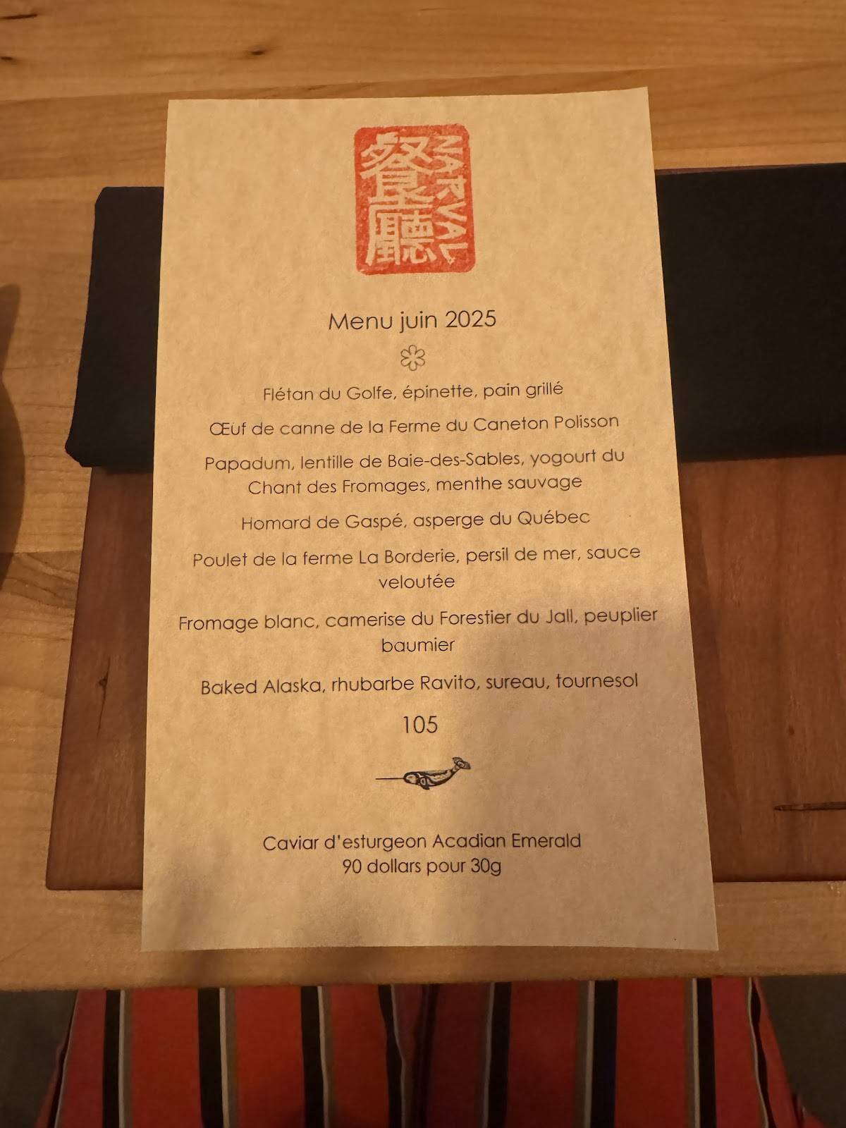 Menu de Restaurant Narval