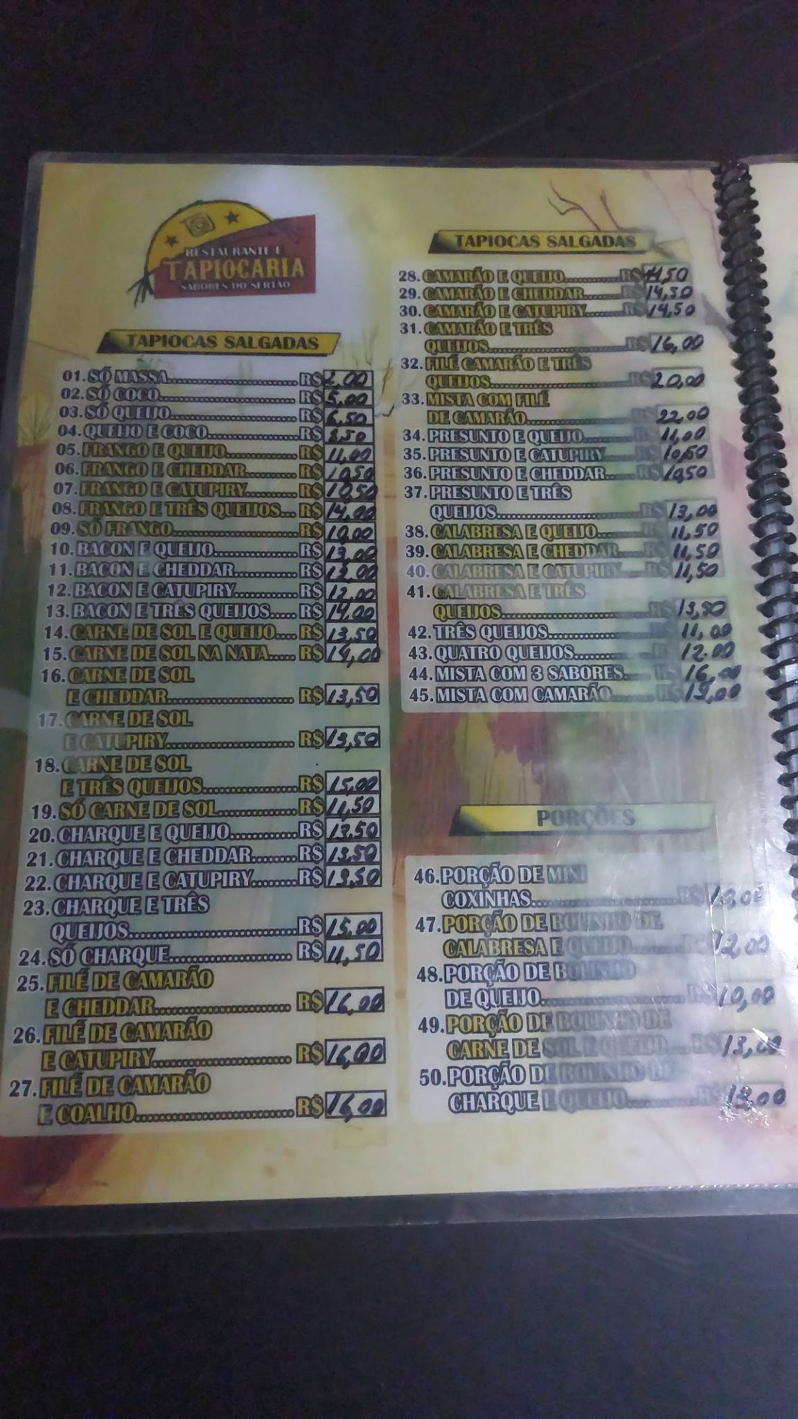 Restaurante e Tapiocaria Sabores do Sertão (Arruda) cardápio