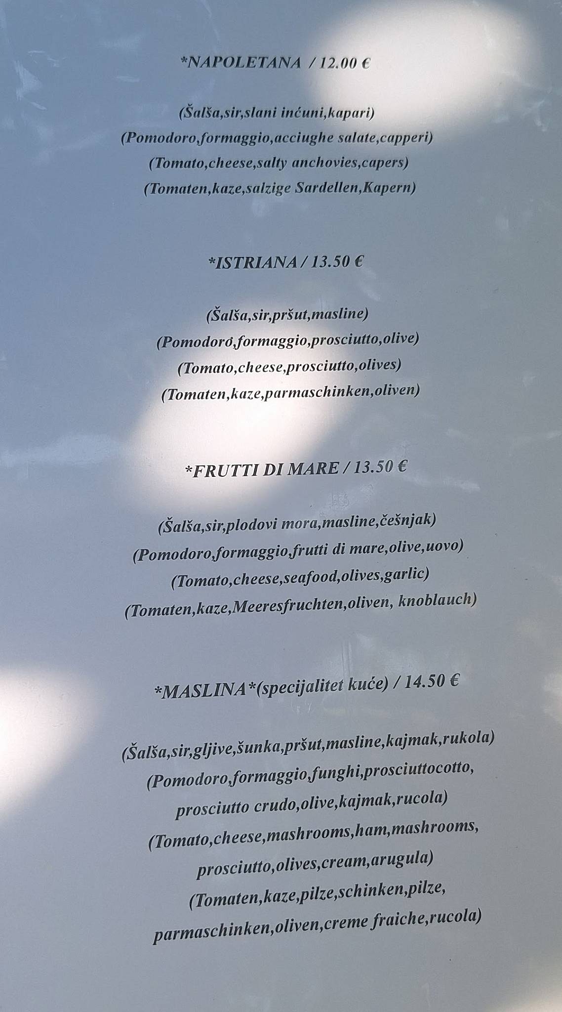 Menu di Restoran MASLINA 
