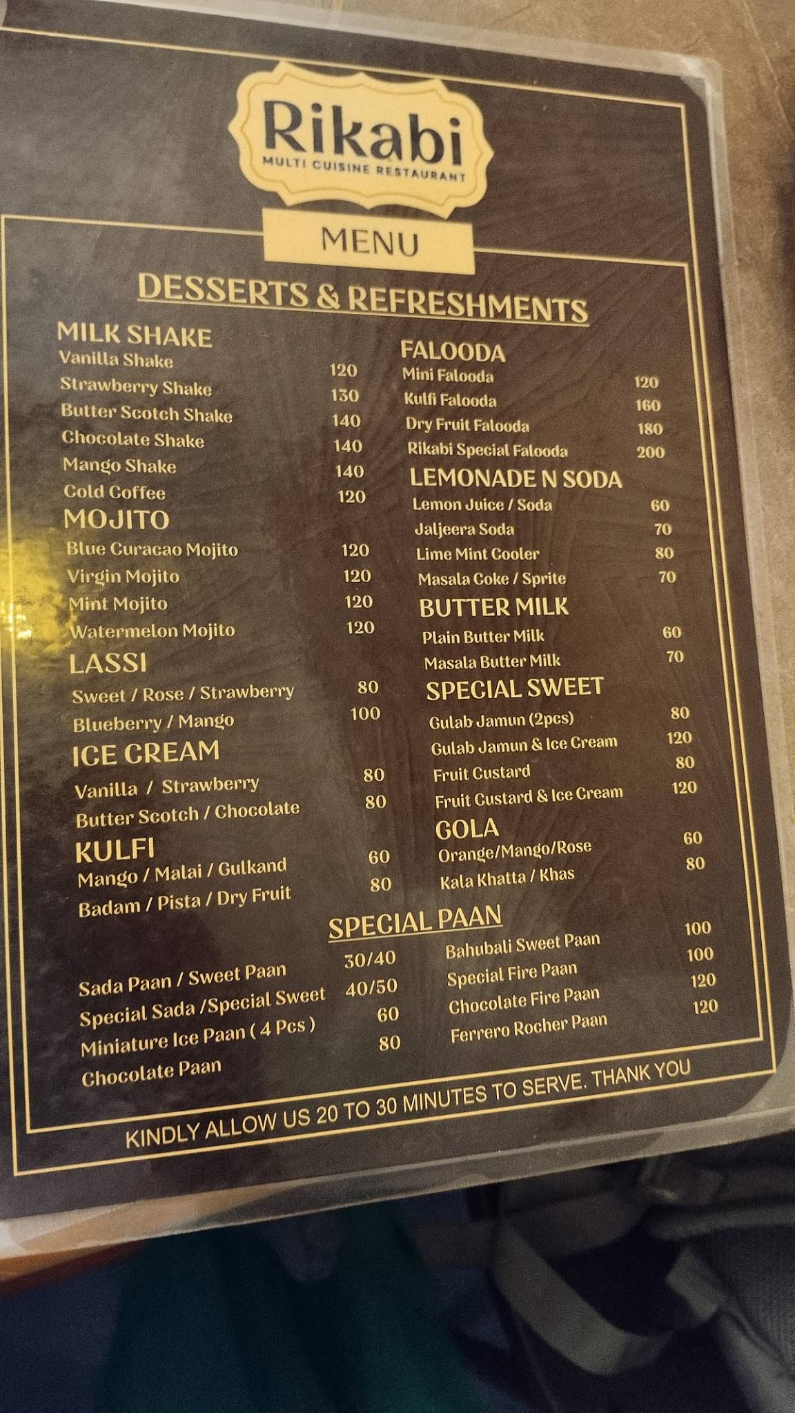 Rikabi Restaurant menu